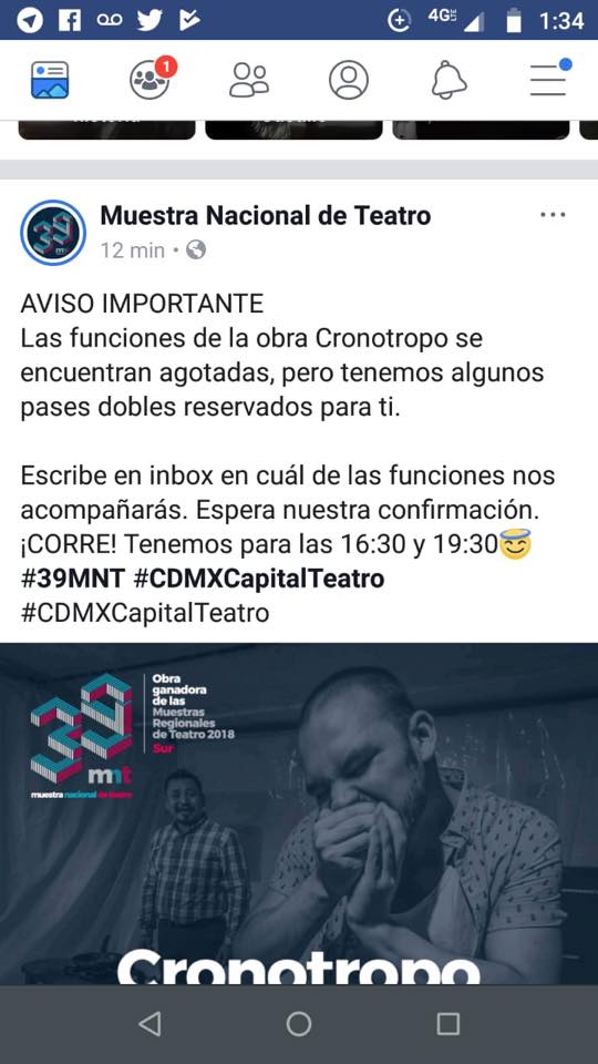 Cronotropo, MNT, Muestra Nacional de Teatro, CDMX, Chiapas, Cultura