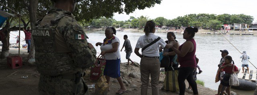 Elementos de la Guardia Nacional, PF y del INM resguardan las inmediaciones del Río Suchiate en Tapachula, Chiapas el pasado 10 de julio de 2019. Foto/ Alfredo Domínguez