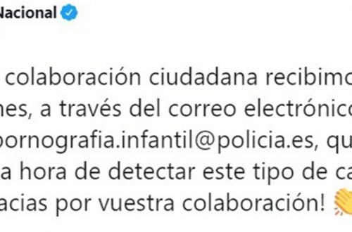 La Policía Española descubrió "un grupo de Whatsapp formado por menores de edad en los que estos habían normalizado la pedofilia y los abusos sexuales contra otros menores. Imagen tomada de Twitter @policia