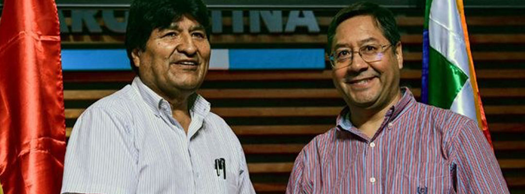 Evo Morales, presidente derrocado de Bolivia y Luis Arce, candidato presidencial de MAS. Foto Afp