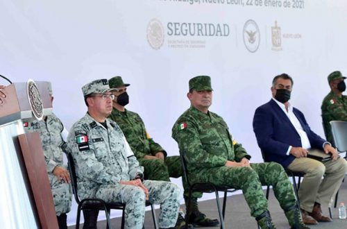 El presidente López Obrador durante la inauguración de instalaciones de la Guardia Nacional en Sabinas Hidalgo, Nuevo León, el 22 de enero de 2021. Foto cortesía Presidencia