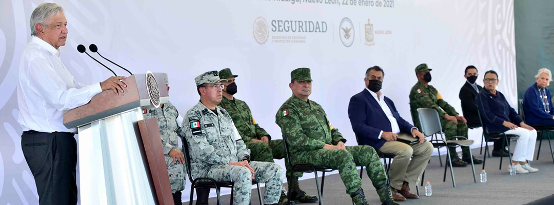 El presidente López Obrador durante la inauguración de instalaciones de la Guardia Nacional en Sabinas Hidalgo, Nuevo León, el 22 de enero de 2021. Foto cortesía Presidencia