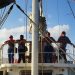 La delegación zapatista, llamada ‘Escuadrón 421’, a bordo del barco La Montaña, en su travesía rumbo a Europa. Foto tomada del sitio de enlacezapatista.ezln.org.mx