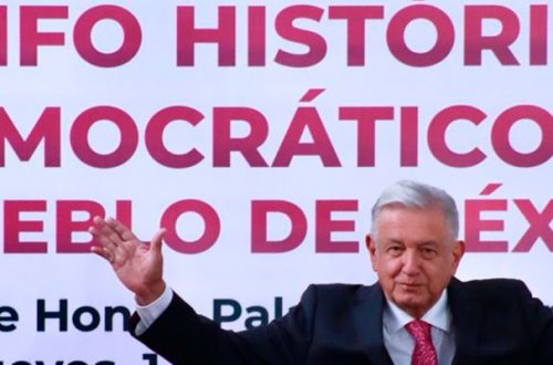 El presidente Andrés Manuel López Obrador durante el Informe del 3er. Año del Triunfo Histórico Democrático del Pueblo de México en Palacio Nacional, el 1 de julio de 2021. Foto Luis Castillo