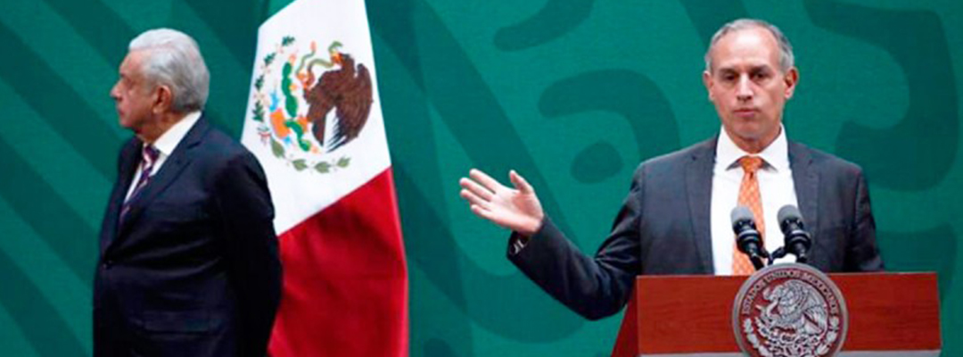 El presidente Andrés Manuel López Obrador (izq.) y el subsecretario de Salud, Hugo López-Gatell, en conferencia en el Antiguo Palacio del Ayuntamiento, en la CDMX. Foto: Eduardo Jiménez