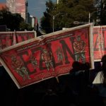 Pie de Foto.- Integrantes del EZLN durante la Marcha contra la Colonización, en la Ciudad de México, el 12 de octubre de 2023. Foto Cuartoscuro