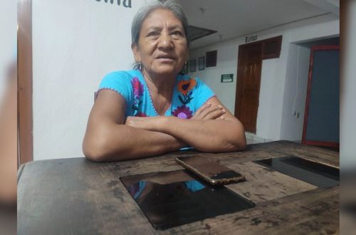 Pie de Foto.- Rosalinda Pérez Roblero, partera desde hace 46 años en Frontera Comalapa, en entrevista para La Jornada. Foto Elio Henríquez