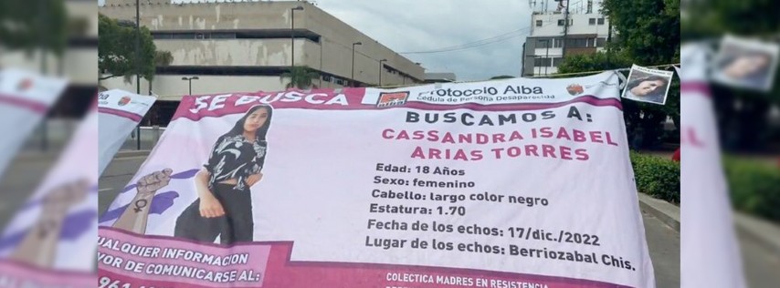Pie de Foto.- Manta de búsqueda de Cassandra Isabel Arias Torres en imagen de archivo. Foto La Jornada