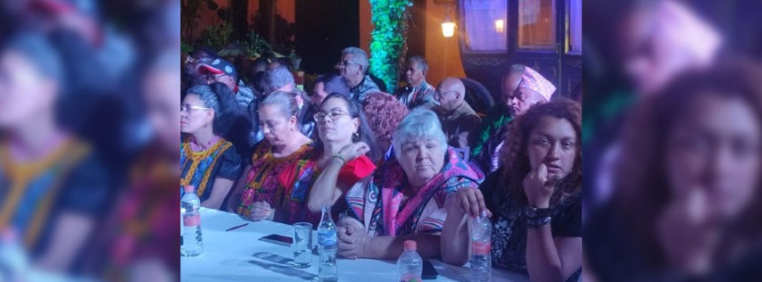 Pie de Foto.- Aleida Guevara (segunda de derecha a izquierda), durante el Foro Sindical Internacional Jovel que se realiza en San Cristóbal de Las Casas, Chiapas. Foto Elio Enríquez