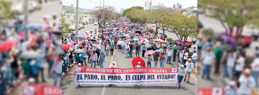 Pie de Foto.- La marcha de maestros de la sección 7 del SNTE adherida a la CNTE llegó al parque central de Tuxtla Gutiérrez, Chiapas, donde instalaron un plantón, el 15 de mayo de 2024. Foto ‘La Jornada’