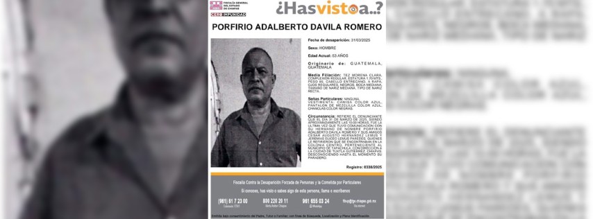 Pie de Foto.- La representación diplomática en Tapachula informó que brinda seguimiento a la desaparición de los tres hombres, y como parte de las acciones de protección consular se han hecho las denuncias y diligencias correspondientes. Foto FGE-Chiapas
