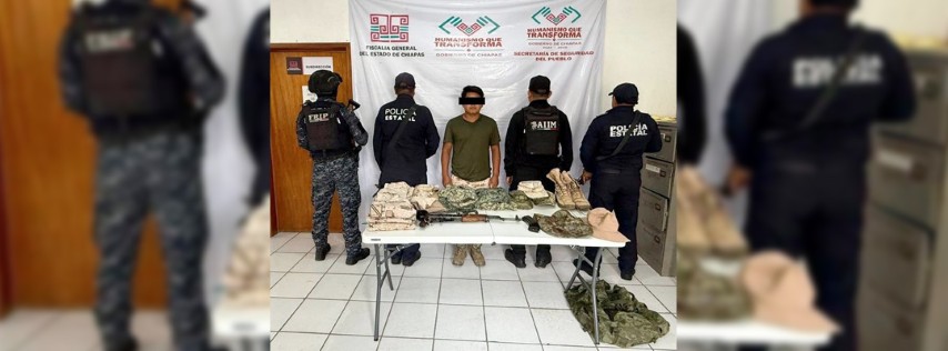 Pie de Foto.- Uno de los posibles autores del asesinato de cinco policías estatales de Chiapas, fue detenido cerca de donde ocurrió el ataque. Foto SSP-Chiapas