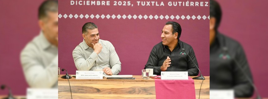 Pie de Foto.- El secretario de Seguridad, Omar García Harfuch y el gobernador de Chiapas, Eduardo Ramírez, presidieron la Mesa por la Paz para esta entidad. Foto @ramirezlalo_