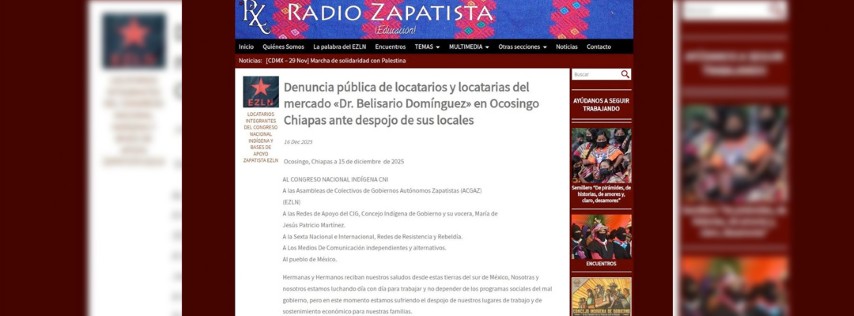 Pie de Foto.- Pronunciamiento que difundió la Radio Zapatista en su página oficial, al respecto del despojo. Foto https://radiozapatista.org/?p=53148