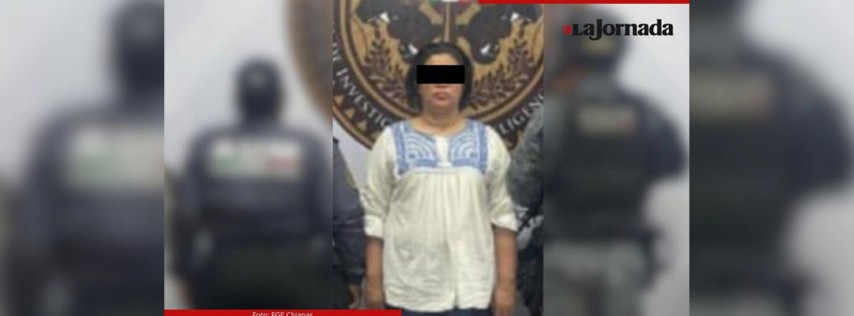 Pie de Foto.- La síndico del Ayuntamiento de Cintalapa, Chiapas, Sally Gallardo tras su detención. Foto FGE Chiapas