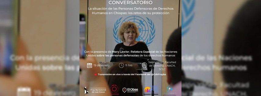 Pie de Foto.- El Centro de Derechos Humanos Fray Bartolomé de Las Casas informó que el conversatorio se titula: La situación de las personas defensoras de derechos humanos en Chiapas: Los retos de su protección. Imagen tomada de Facebook Frayba Derechos Humanos