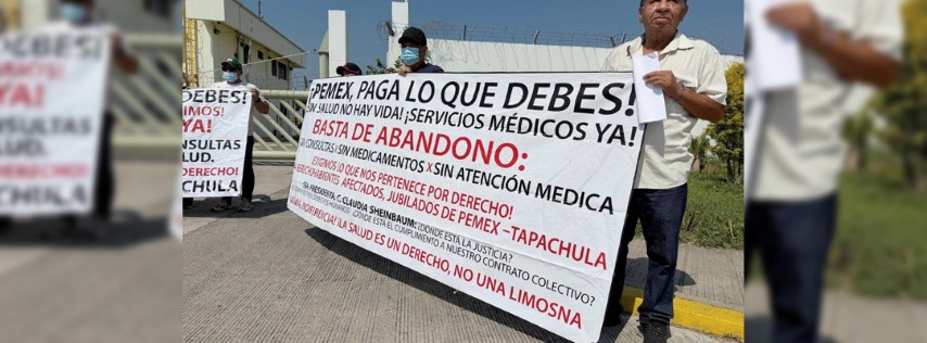Pie de Foto.- Los manifiestamente lamentaron la desatención de la paraestatal ya que argumentan falta de recursos. Sin embargo, señalaron, sí hay presupuesto para mandar petróleo a Cuba. Foto: Edgar H. Clemente