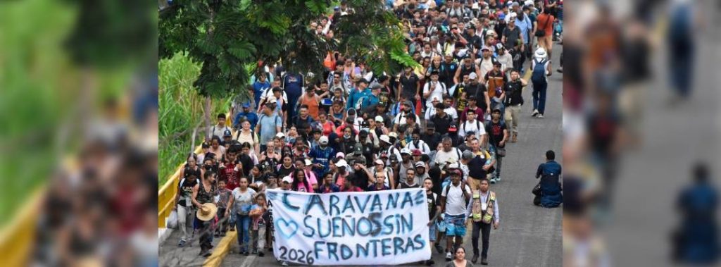Pie de Foto.- La caravana migrante "Sueños sin fronteras" es la cuarta movilización masiva que sale de Chiapas en el año. Foto Edgar H. Clemente.